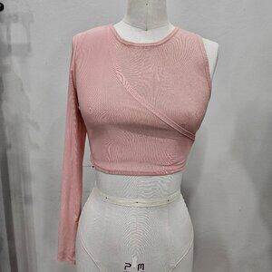 Zara One-Sleeve Knit and Mesh Top
